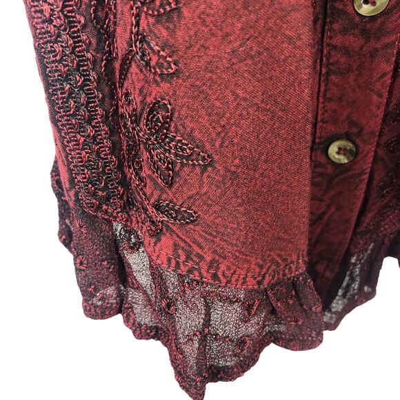 Himalayan Boho Tunic Top Burgundy Black Soutache Lace Embroidery - Picture 8 of 11